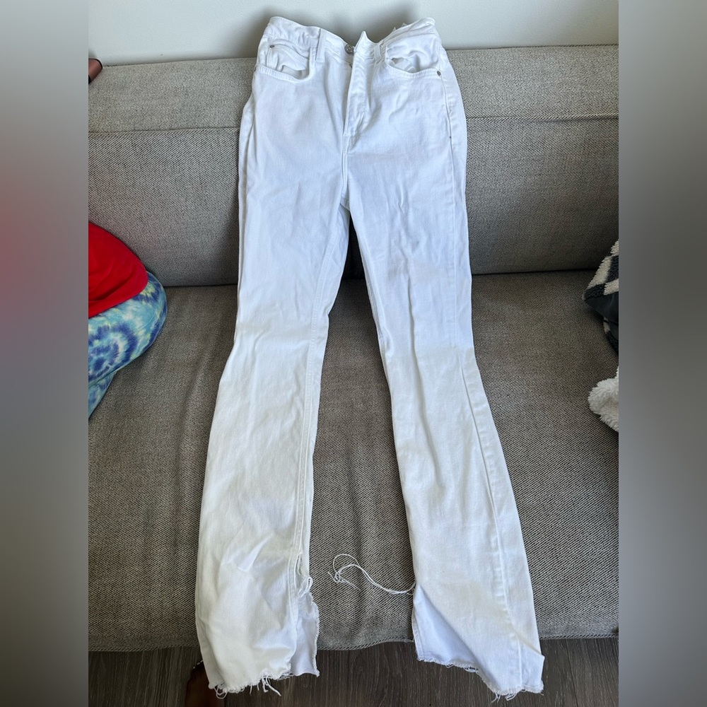 White Zara split flare high waisted jeans